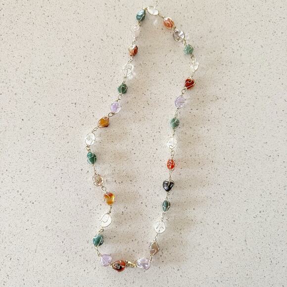 Unbranded Jewelry - VINTAGE 1960-70'S ARTISAN CRAFTED CAGED SEMI=PRECIOUS GEMSTONE NECKLACE 12” Drop